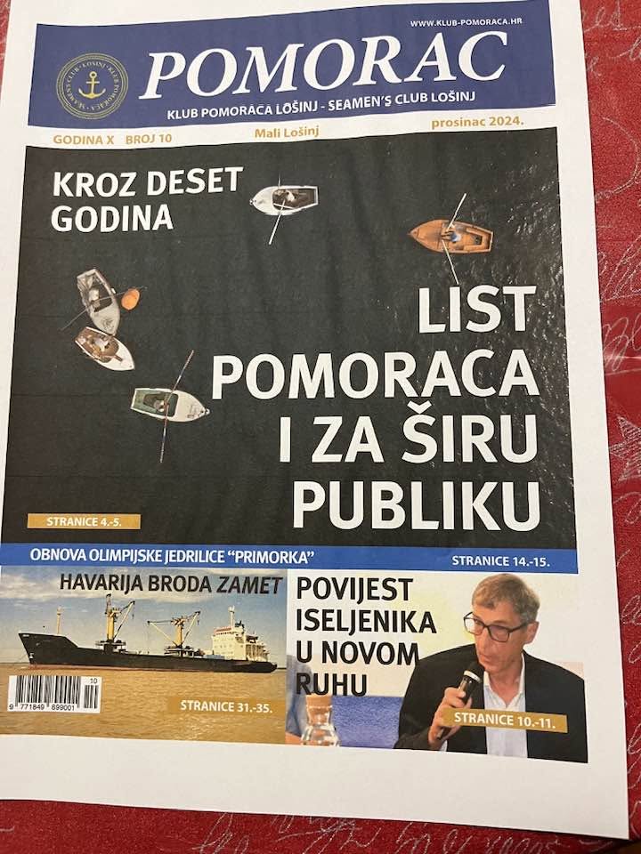  #Klub #Pomoraca #Losinj Program #POMORAC U četvrtak 23. siječnja s početkom u 19h će se u prizemlju Muzeja Apoksiomena u Malom Lošinju održati predstavljanje jubilarnog 10. broja lista Pomorac u izdanju Kluba Pomoraca Lošinj. Na predstavljanju će sudjelovati Lucio Jurjako (predsjednik Kluba Pomoraca), Mihael Desanti (glavni urednik lista Pomorac) i Julijano Sokolić (vrstan poznavatelj pomorske tematike i autor nekolicine tekstova u listu Pomorac). Glazbene numere priprema srednjoškolski vokalno-instrumentalni ansambl „HIK“ (Haračićeva instrumentalna klapa) pod ravnanjem profesora Vlahe Stražičića. Događaj će moderirati Damjan Stanić. Nakon predstavljanja moći ćete preuzeti svoj primjerak jubilarnog 10. broja lista Pomorac. Po završetku predstavljanja lista, Klub Pomorac vas poziva na zakusku u restoranu Za Kantuni. Sve zaljubljenike u pomorstvo, pomorsku tematiku i lokalnu tradiciju pozivamo da nam se priključe na spomenutom događaju u što većem broju. S
